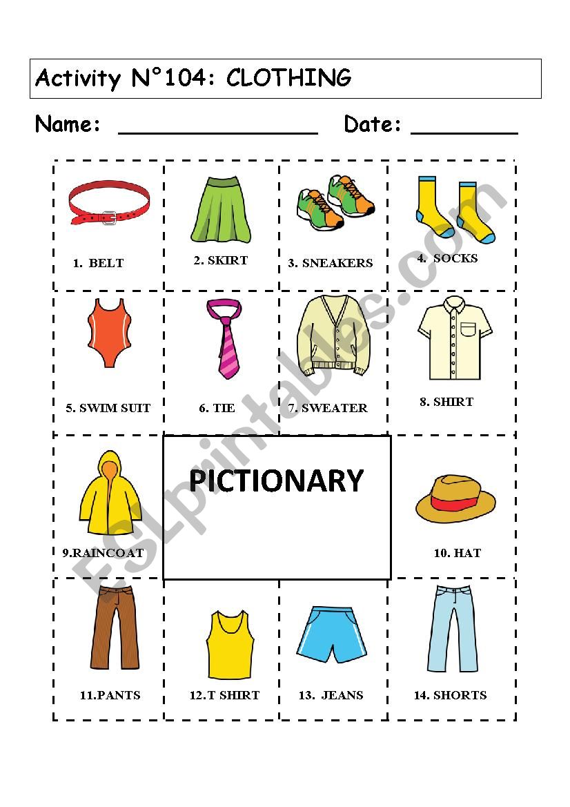 No 104 CLOTHING worksheet