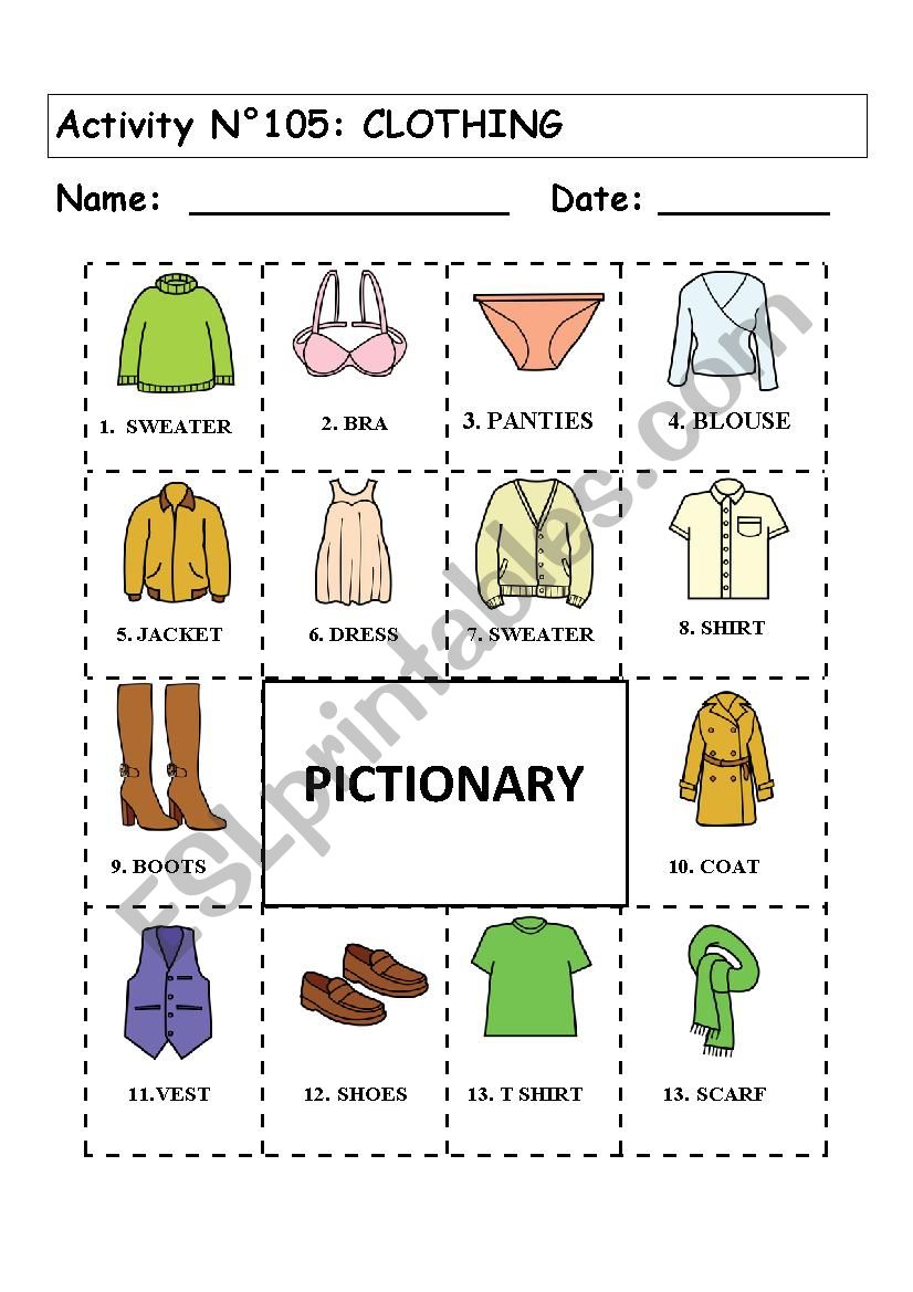 No 105 CLOTHING worksheet