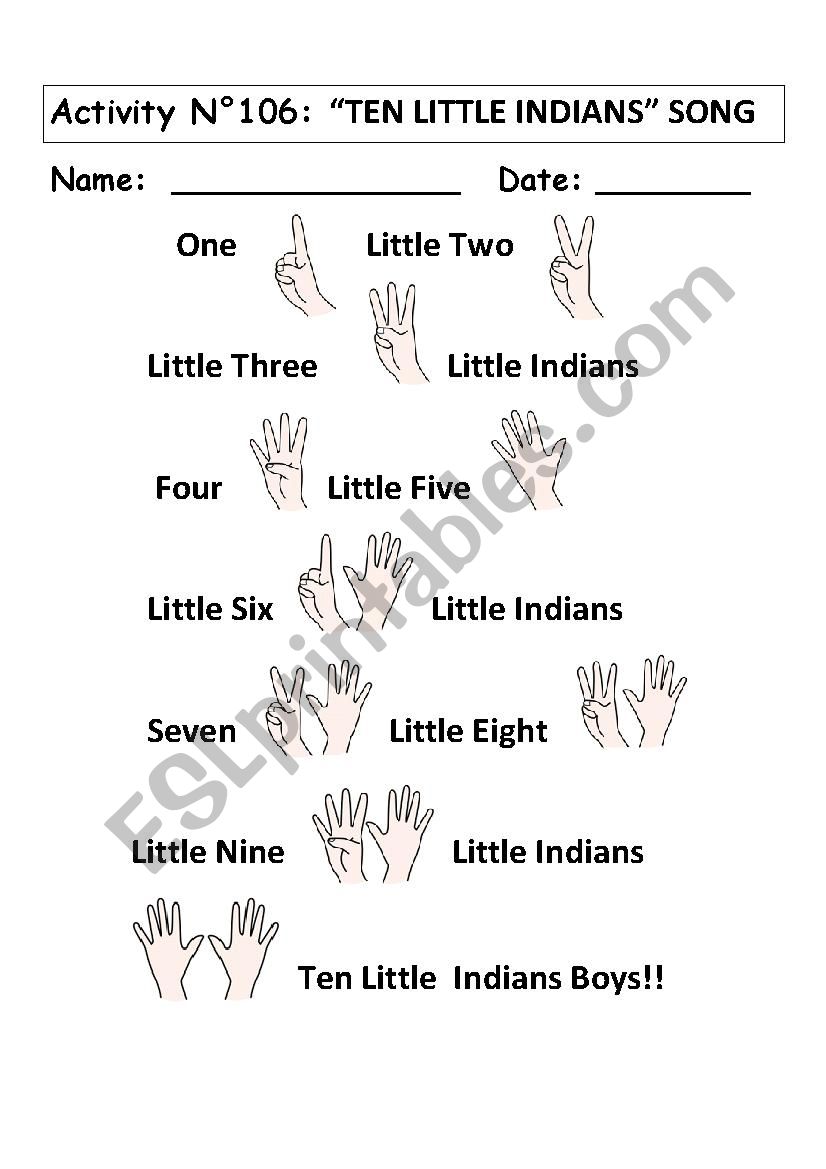 No 106 TEN LITTLE INDIANS SONG