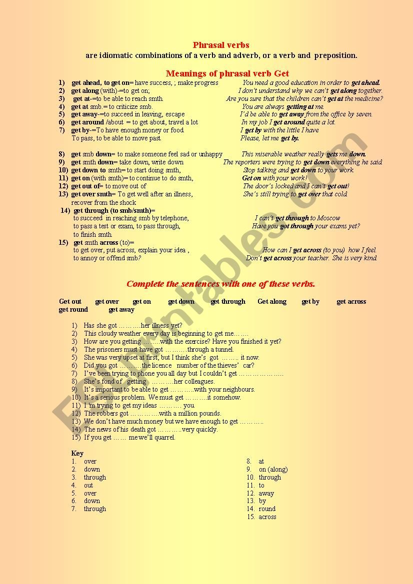 Phrasal verb get worksheet