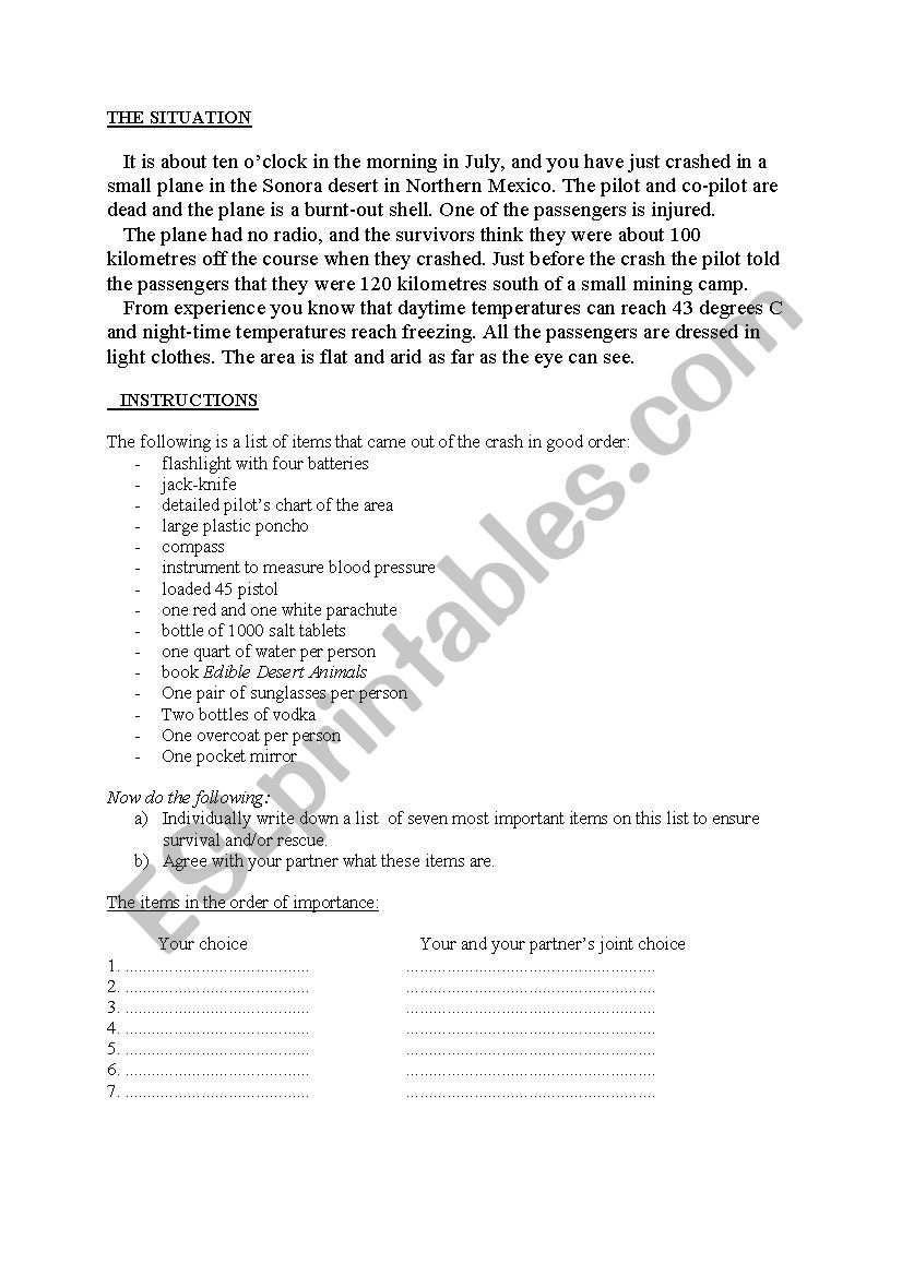 Desert Dilema worksheet