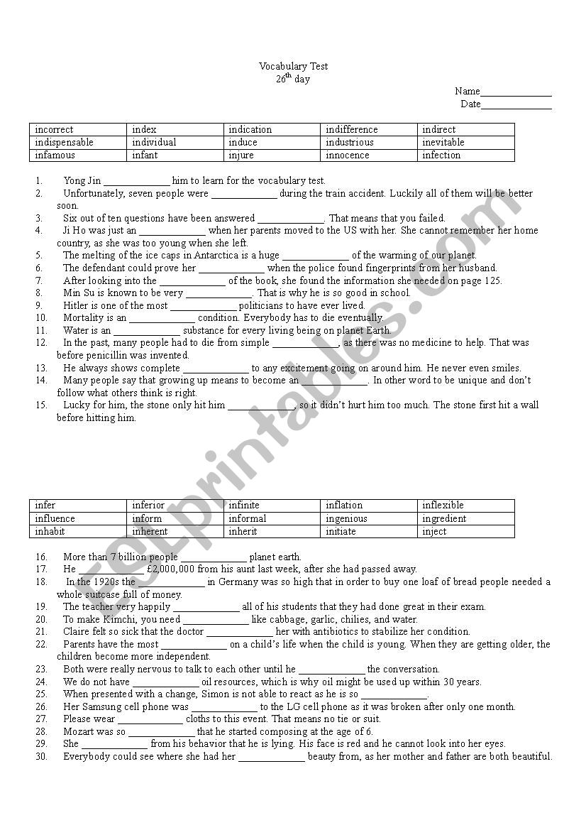 Vocabulary Test Day 26 (LinguaForum)