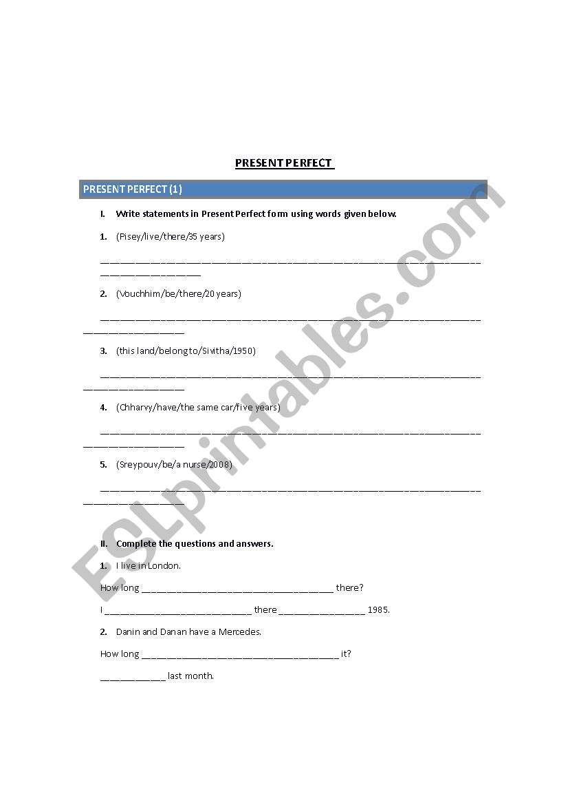 Present Perfect Exercise worksheet