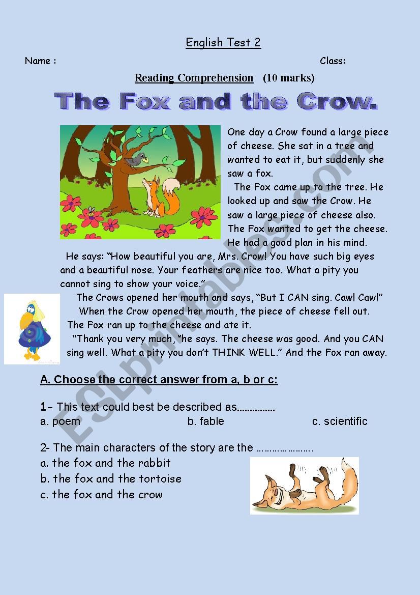 G3 English Test 2 worksheet