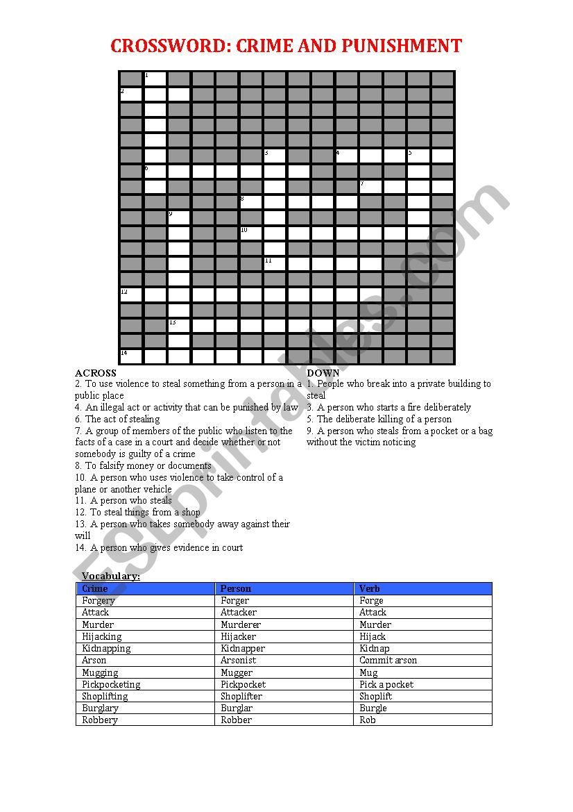 Crime and Punishment crossword