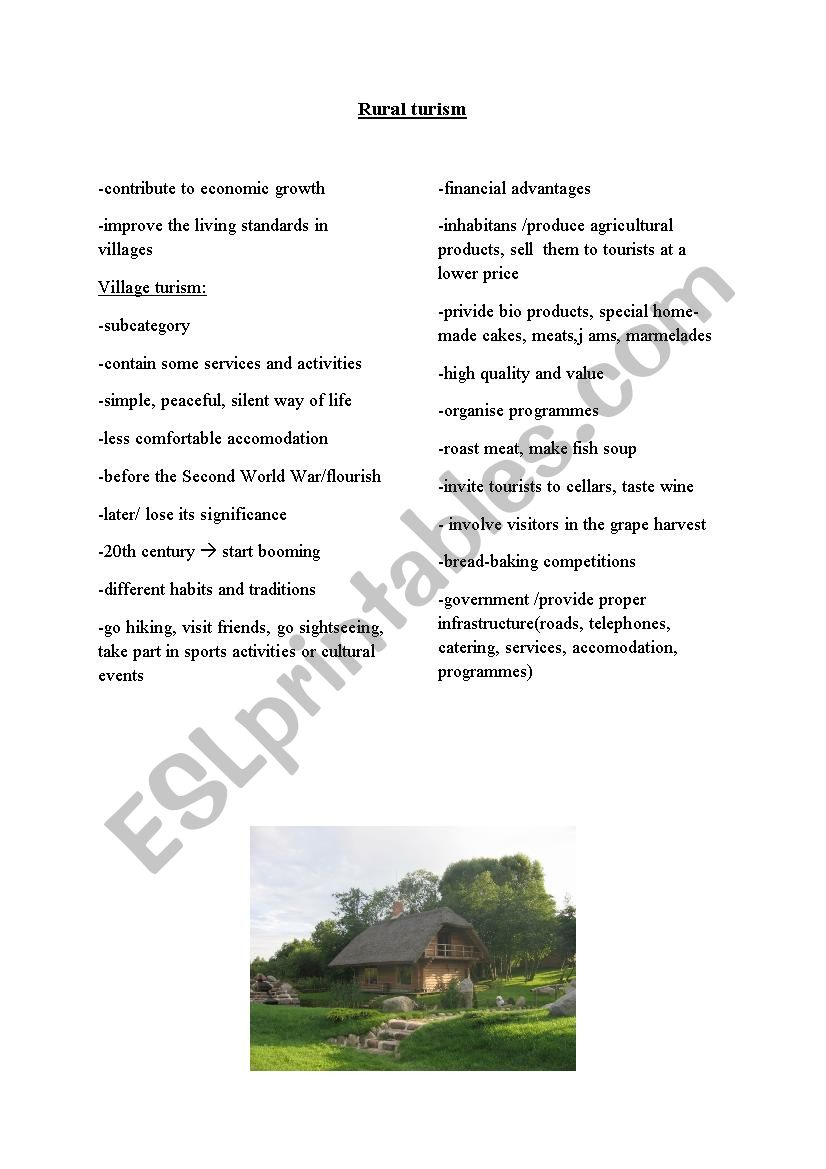 rural tourism worksheet