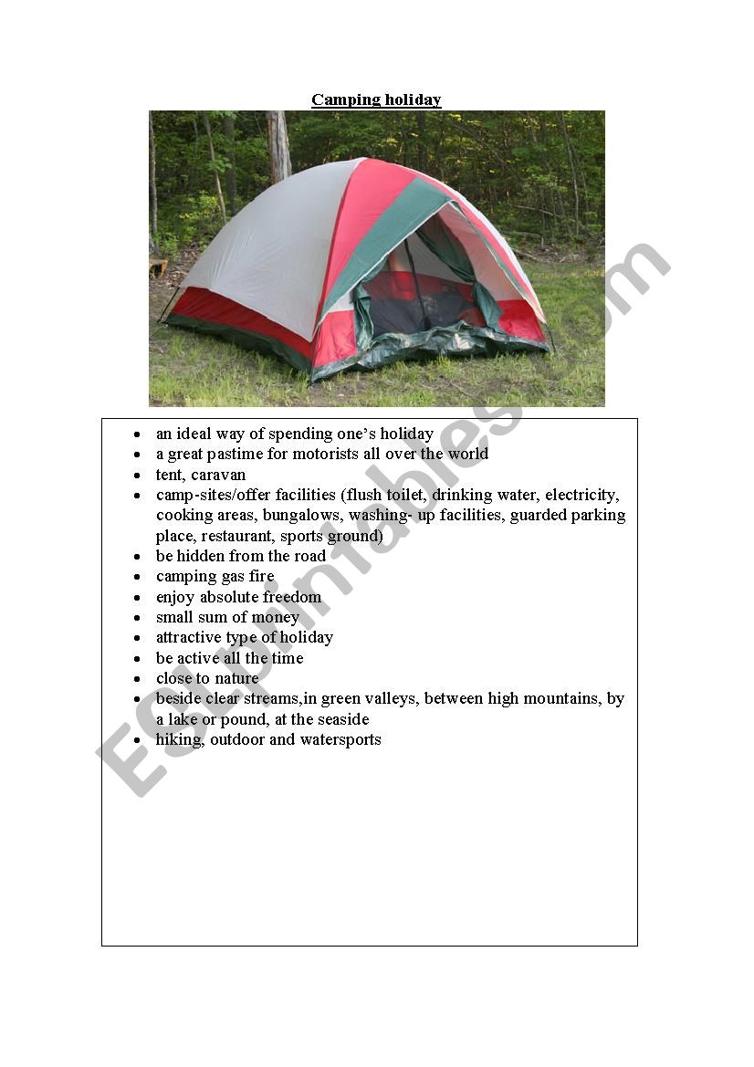 camping holiday worksheet