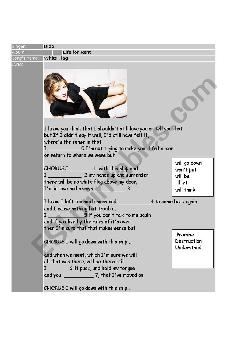Song by Dido worksheet