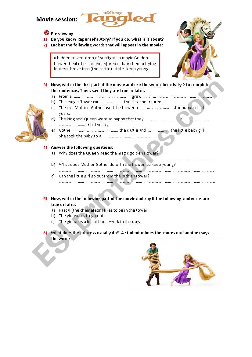 Movie session: Tangled worksheet