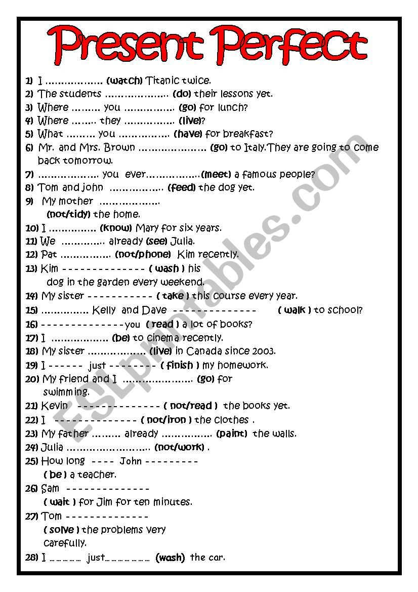 Present Perfect Tense worksheet