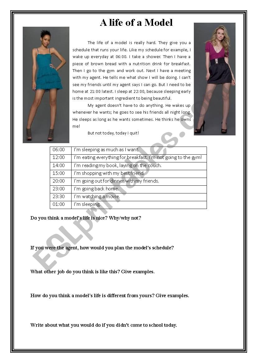 A life of a Model worksheet