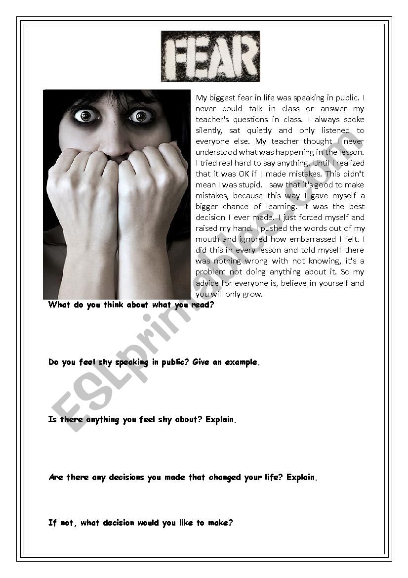 Fears worksheet