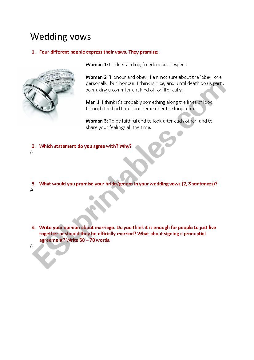 Wedding vows worksheet