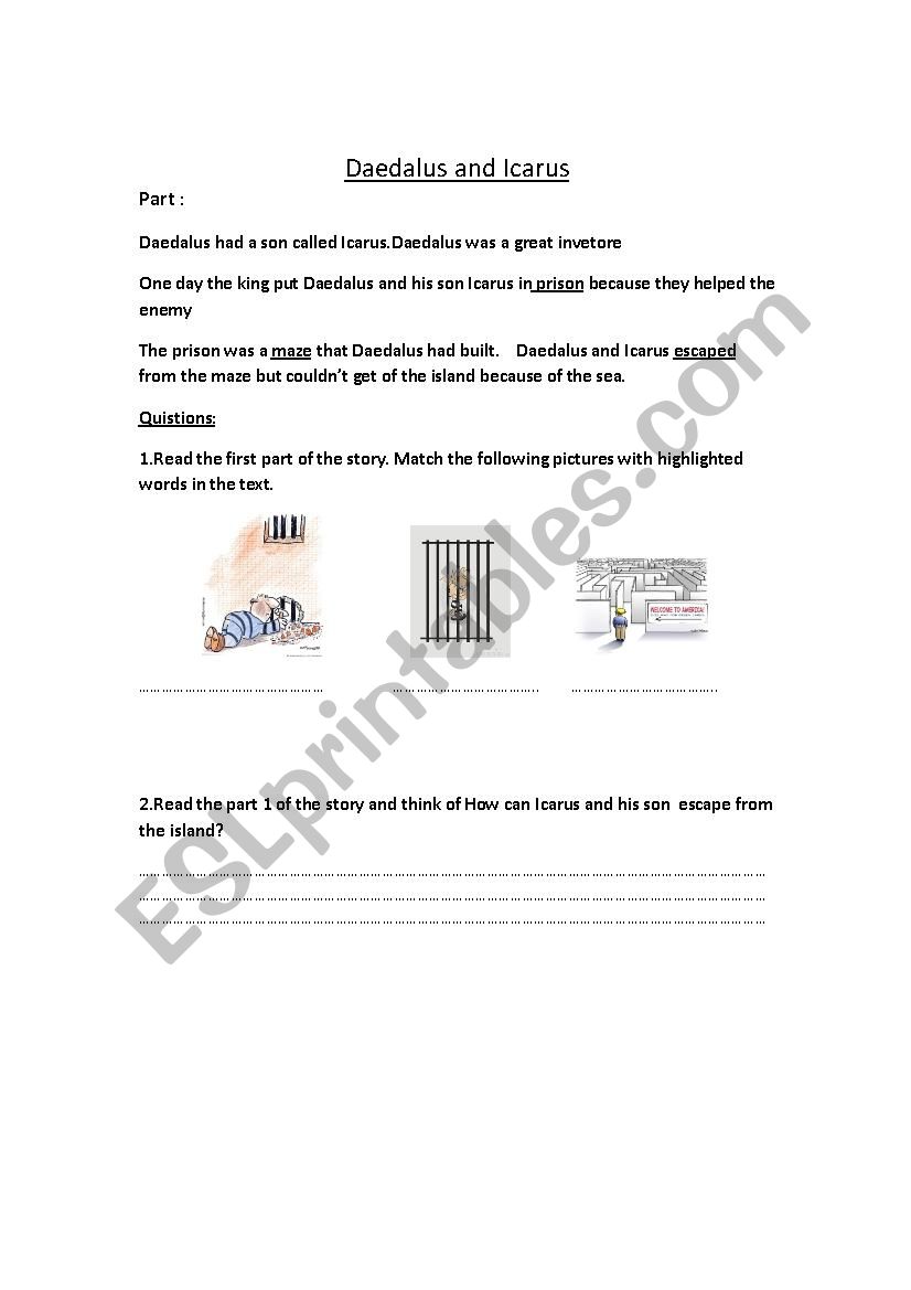 Daedalus and Icarus worksheet