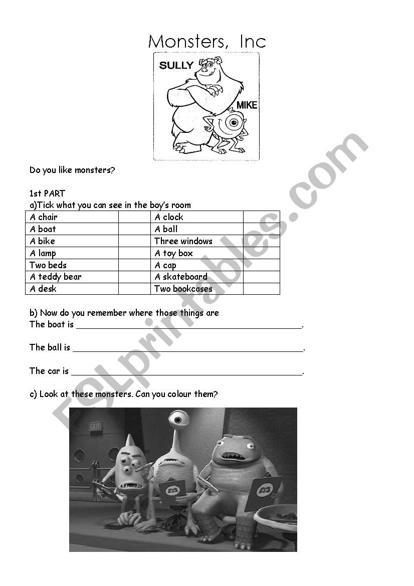 Monsters, Inc worksheet