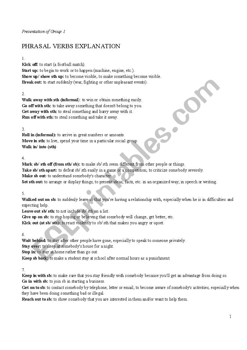 Practice Phrasal Verbs worksheet