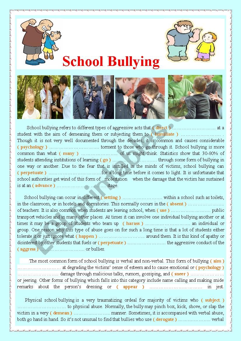 School Bullying   worksheet