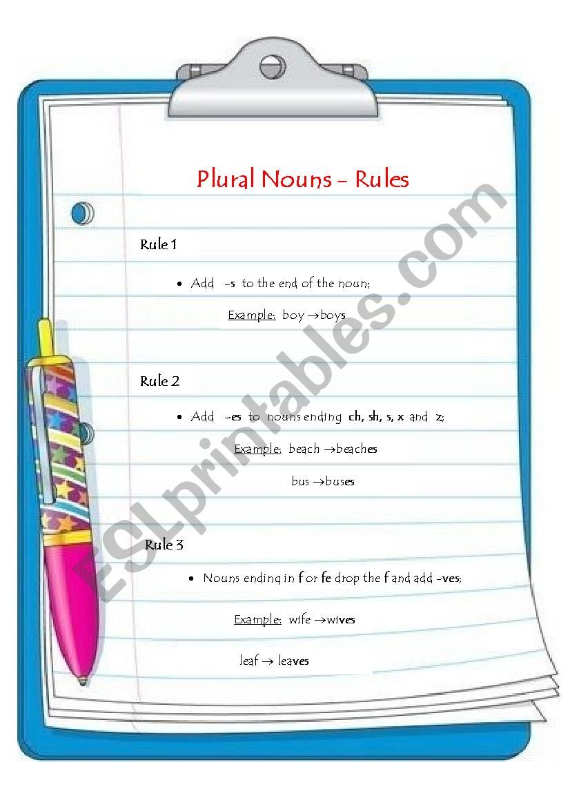 plural nouns worksheet