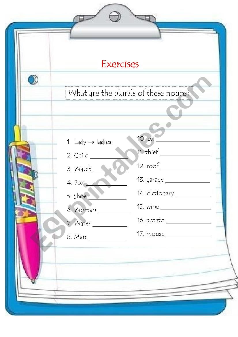 plural nouns exercises worksheet