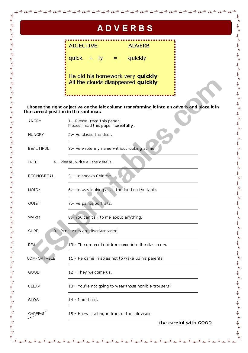 ADVERBS worksheet