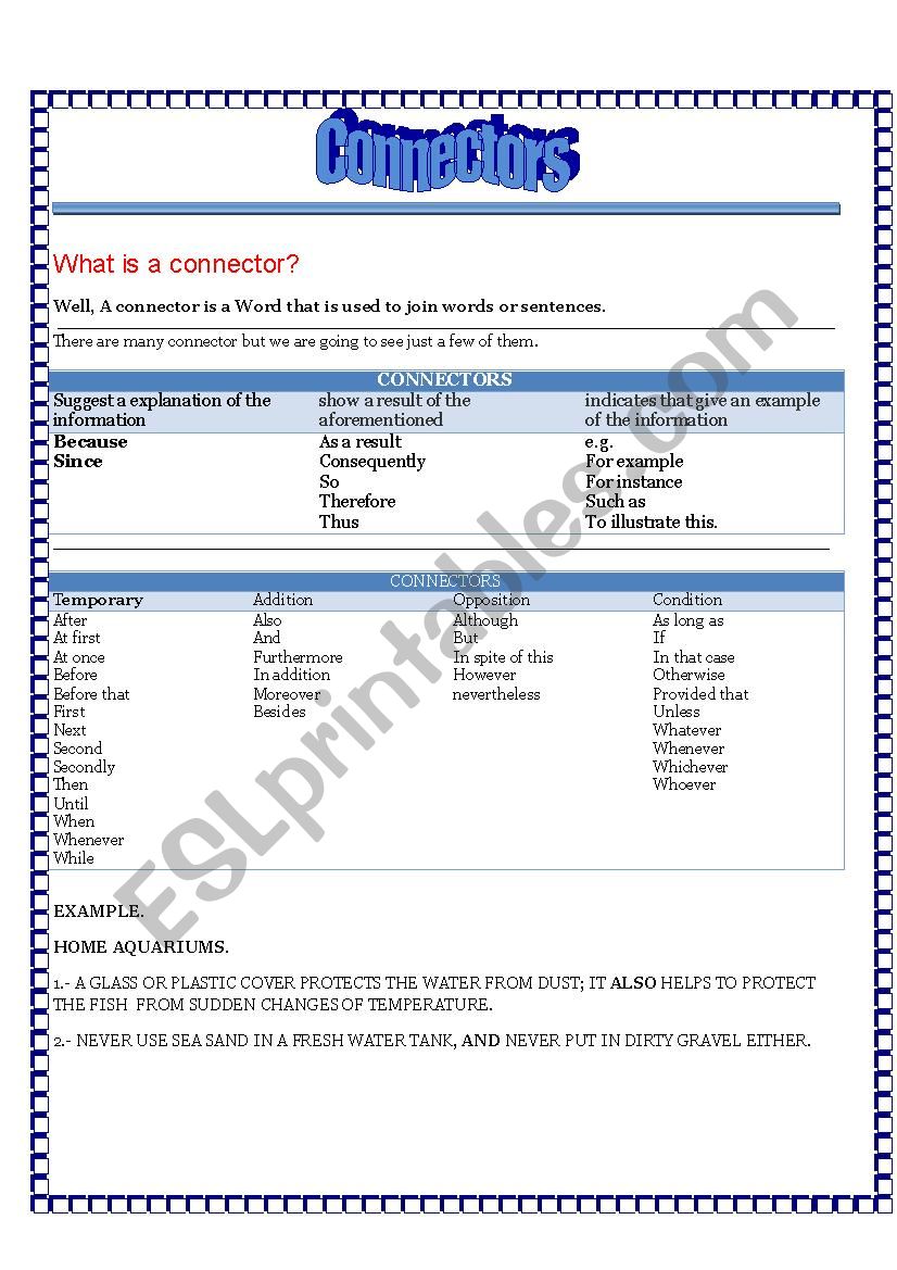 Connectors worksheet