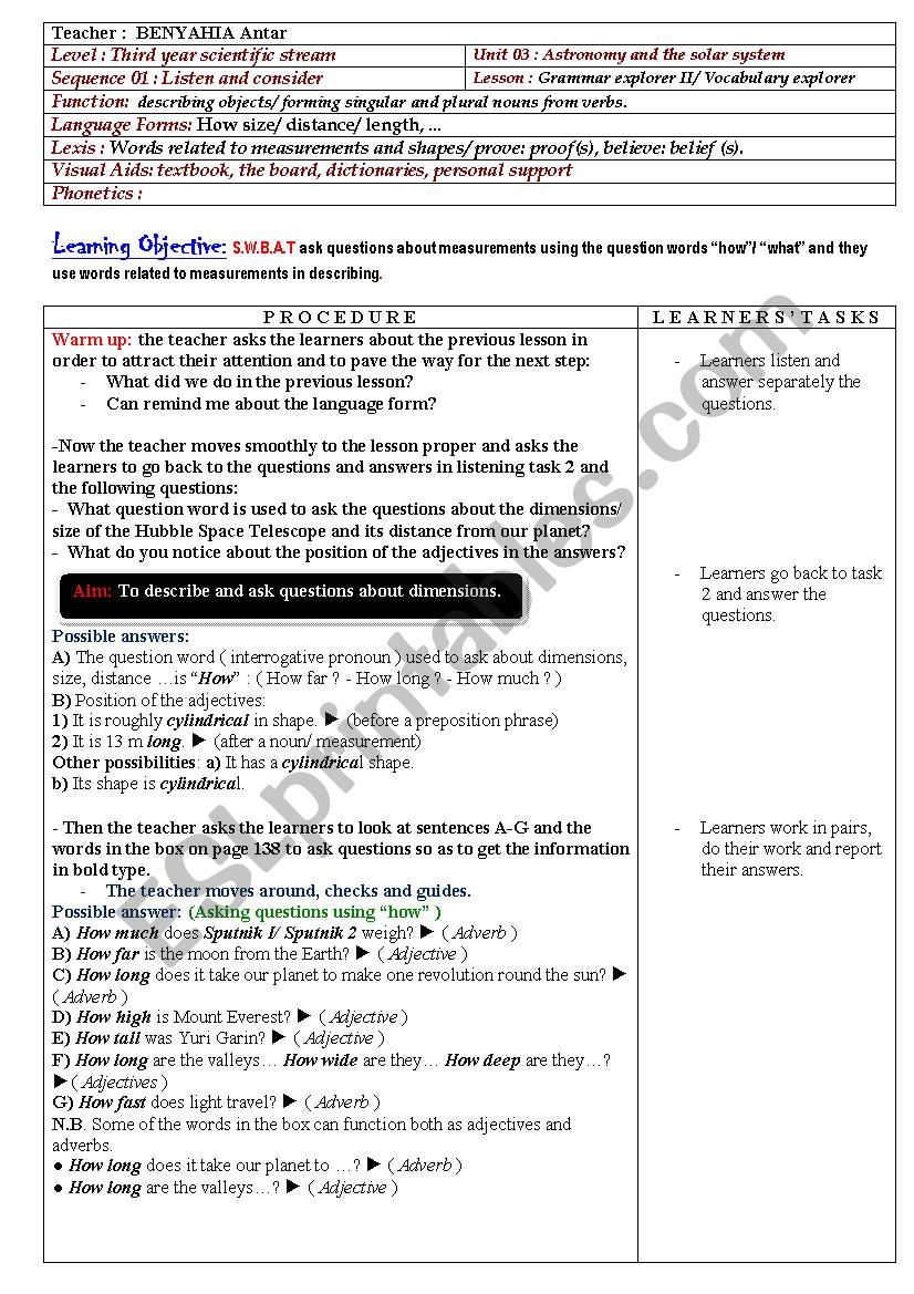 astronomy worksheet