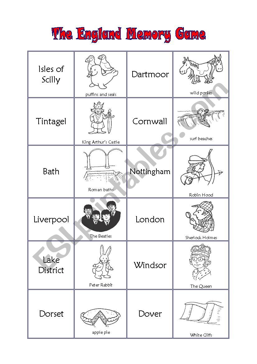 The England Memory Game worksheet