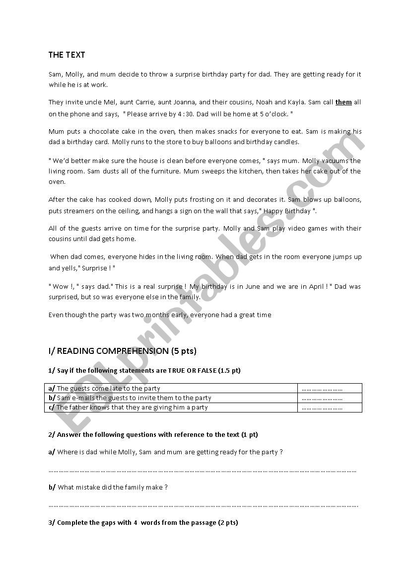 full term test 2 7th form worksheet