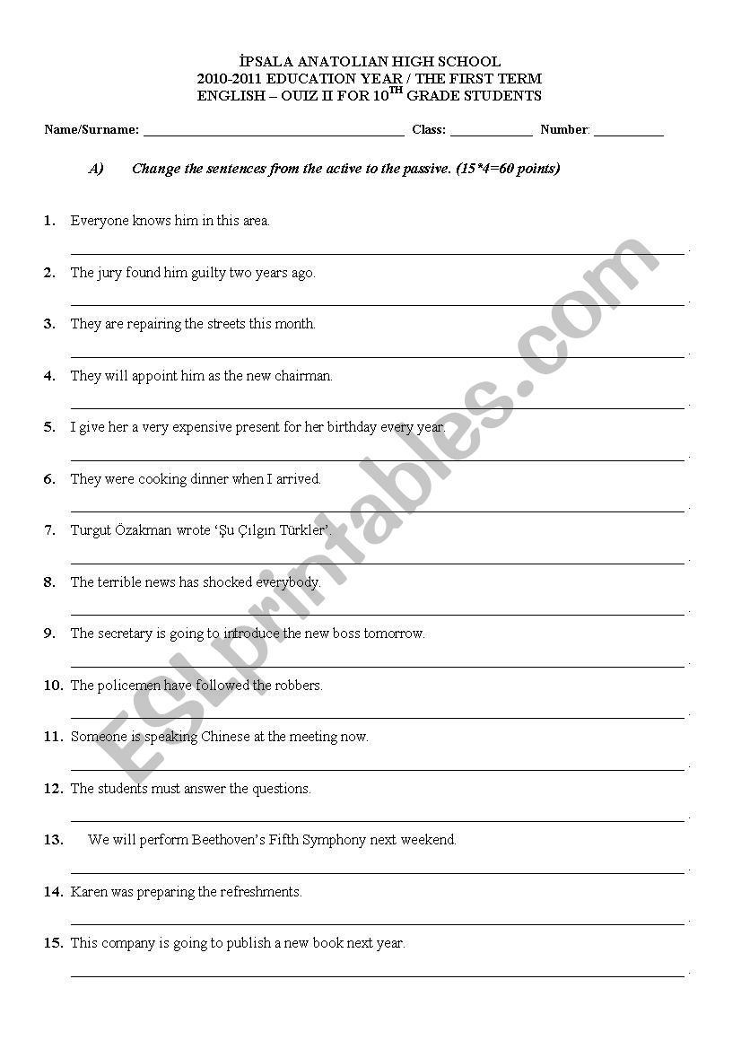 A Quiz on Passive Voice worksheet