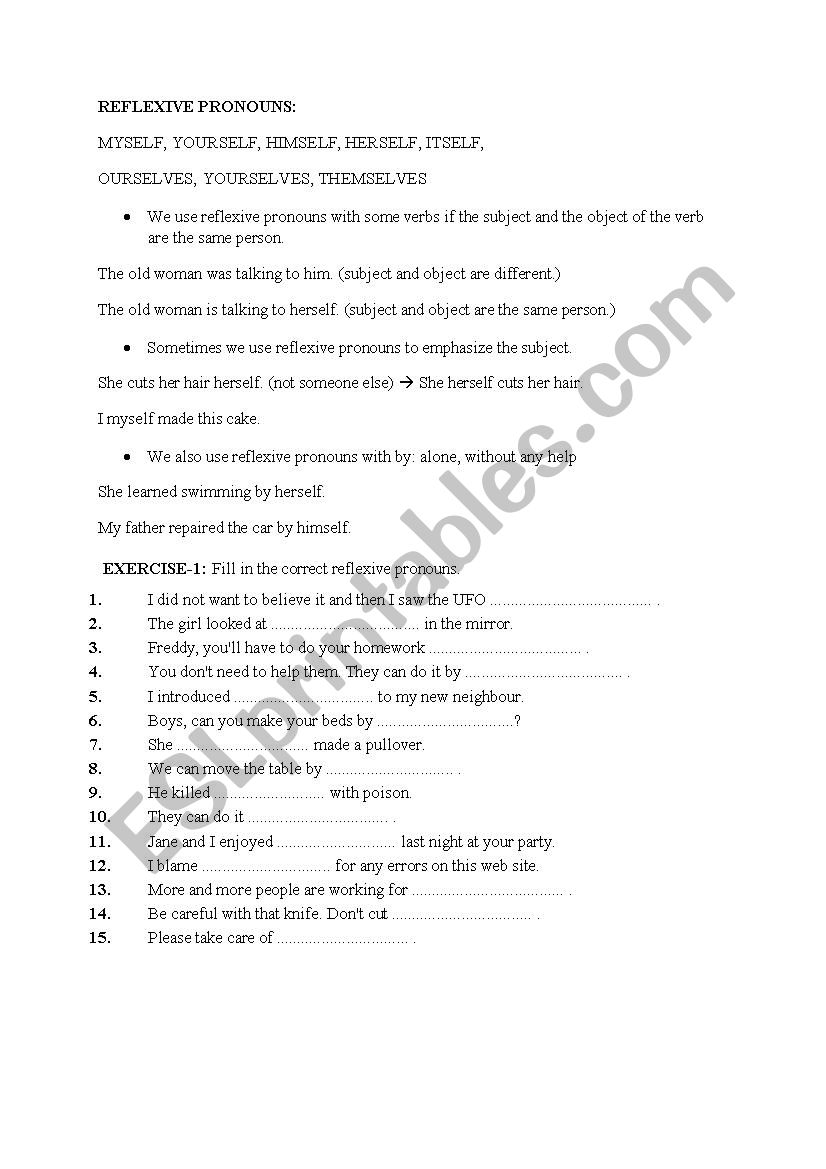 Reflexive Pronouns worksheet