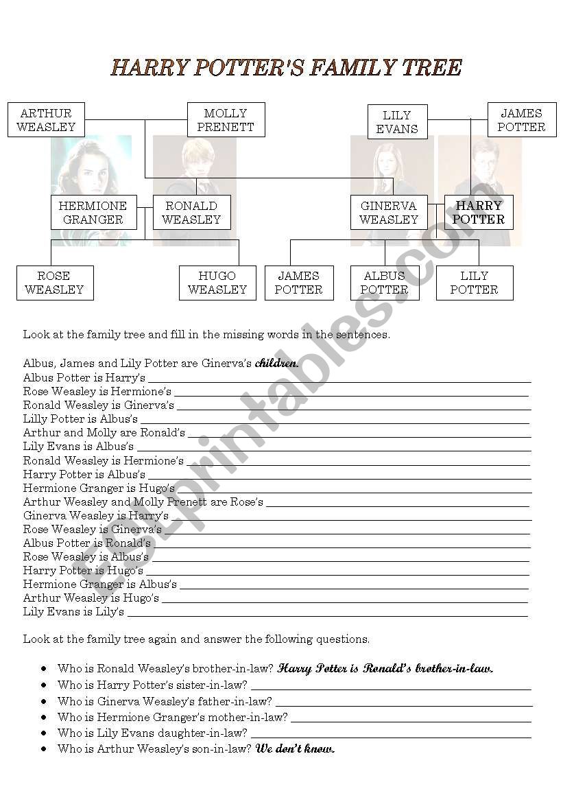 Harry Potters family tree worksheet