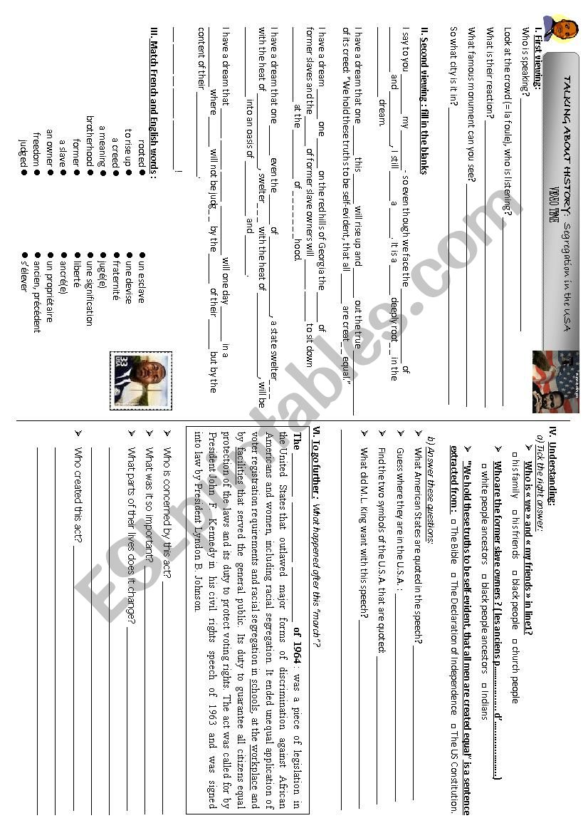 I Have A Dream ESL Worksheet By Kham1010