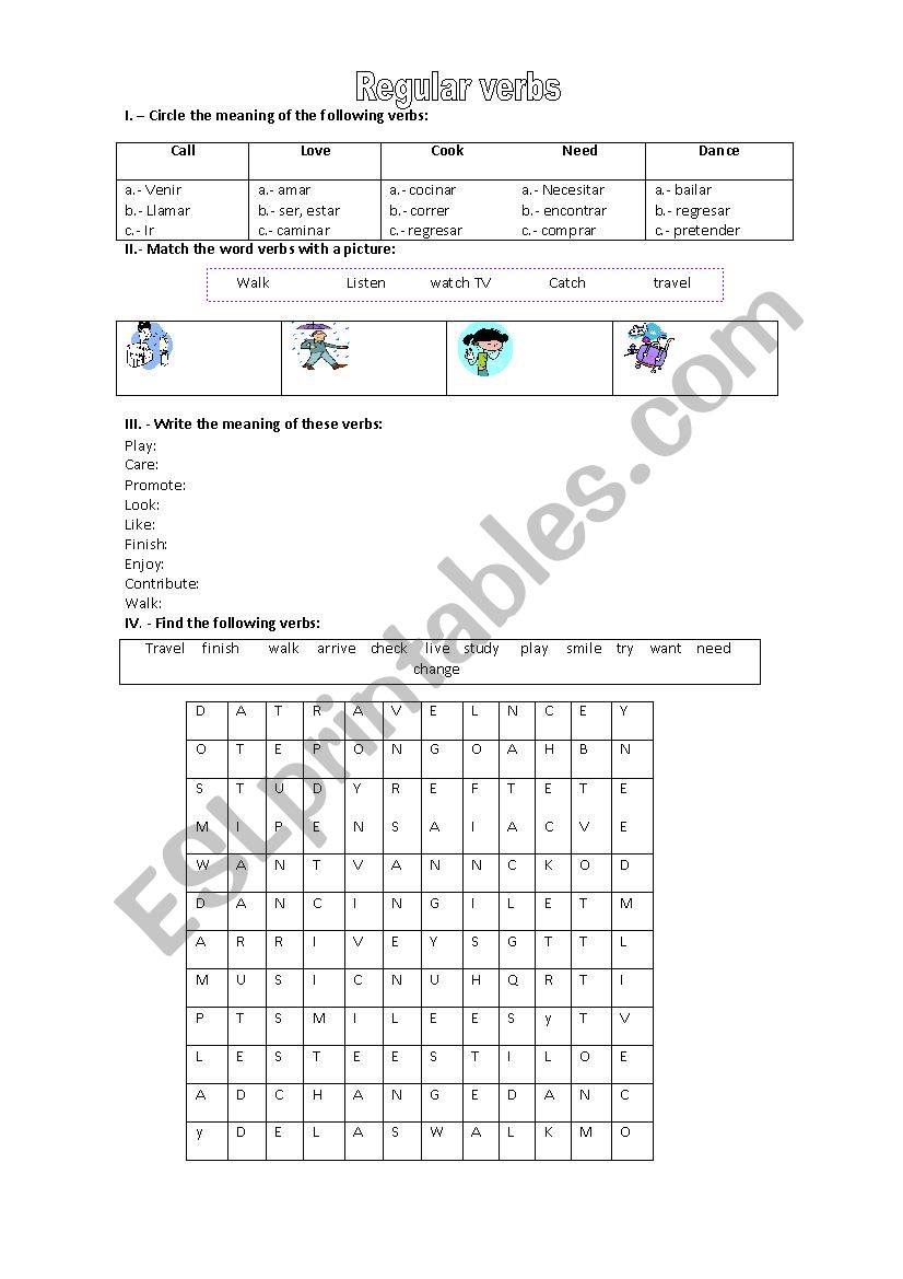 regular verbs worksheet