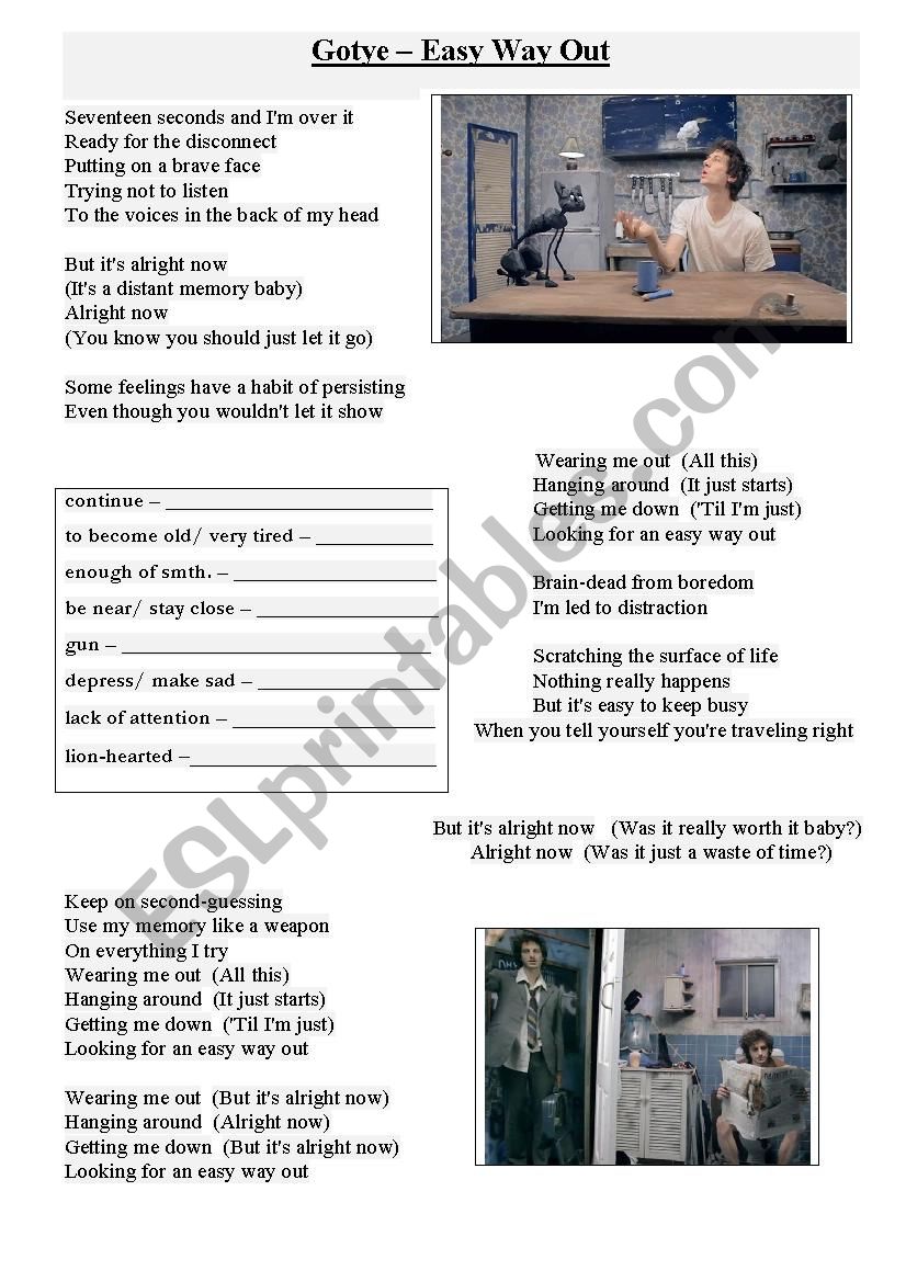 Gotye - Easy way out worksheet