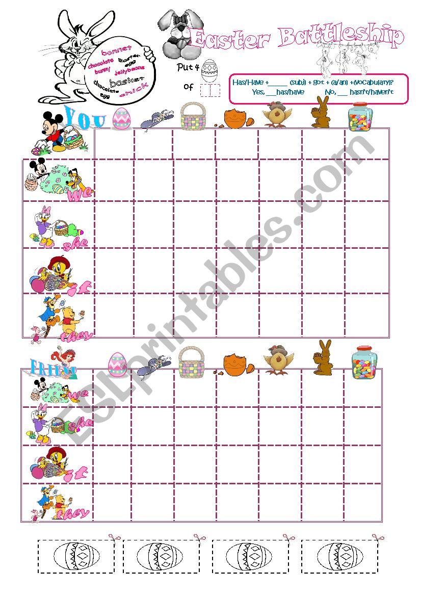 Easter Battleship game worksheet