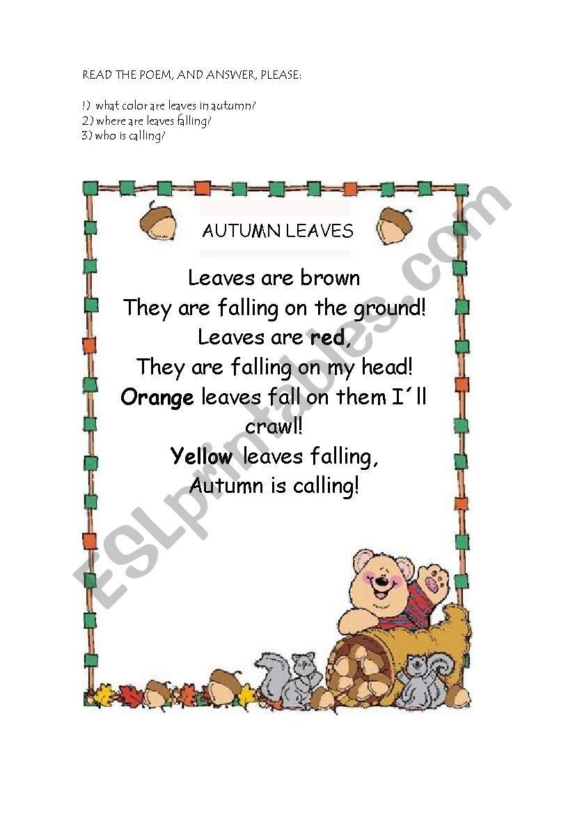 autumn leaves worksheet