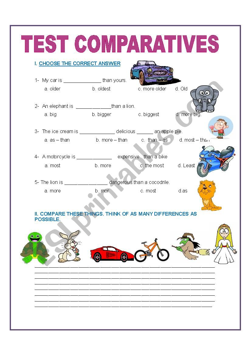 Test comparatives worksheet