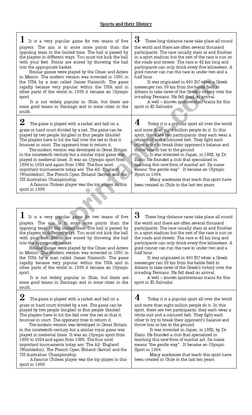 Sports and their story worksheet