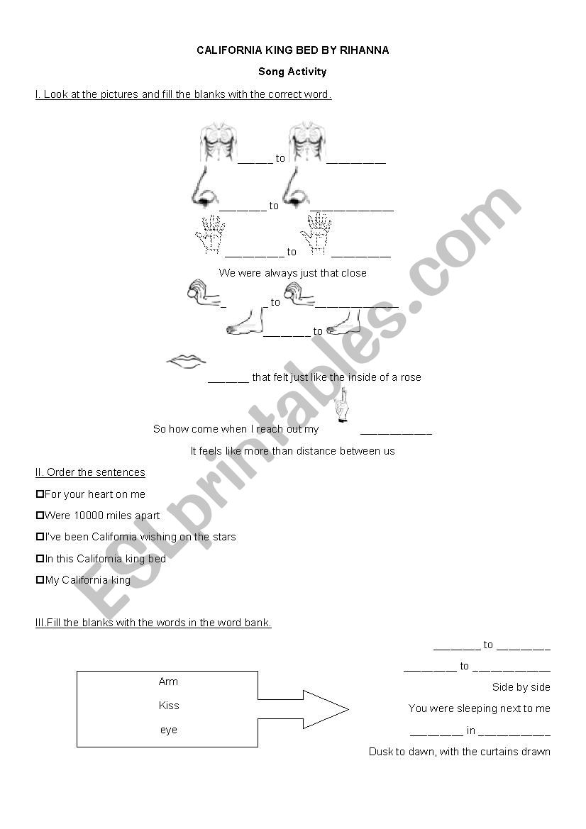 California king bed song activity