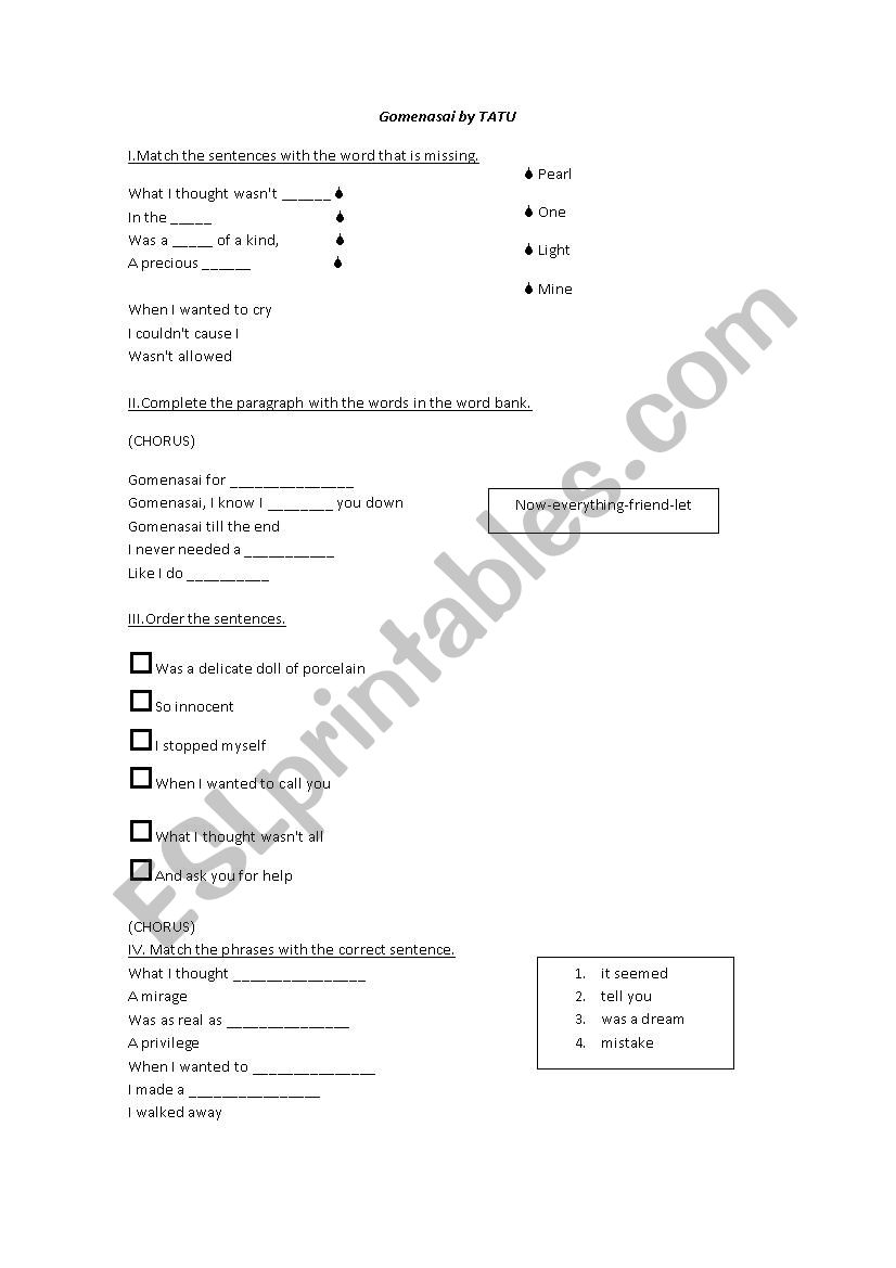 Gomenasai worksheet