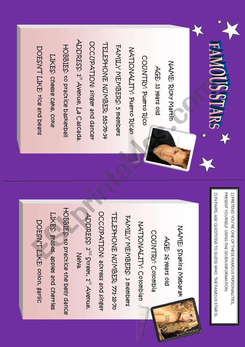 FAMOUS STARS worksheet