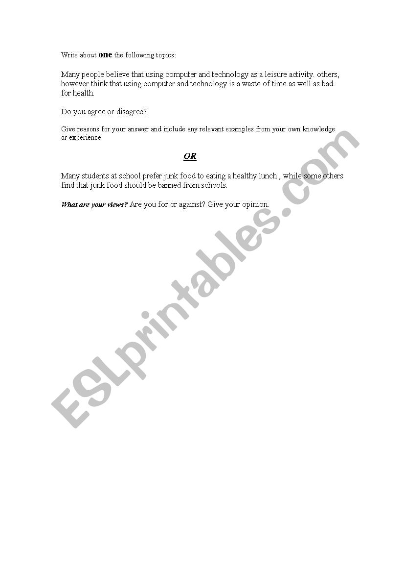 writing worksheet