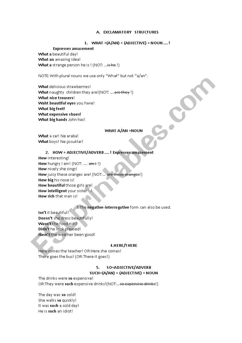 EXCLAMATORY STRUCTURES worksheet