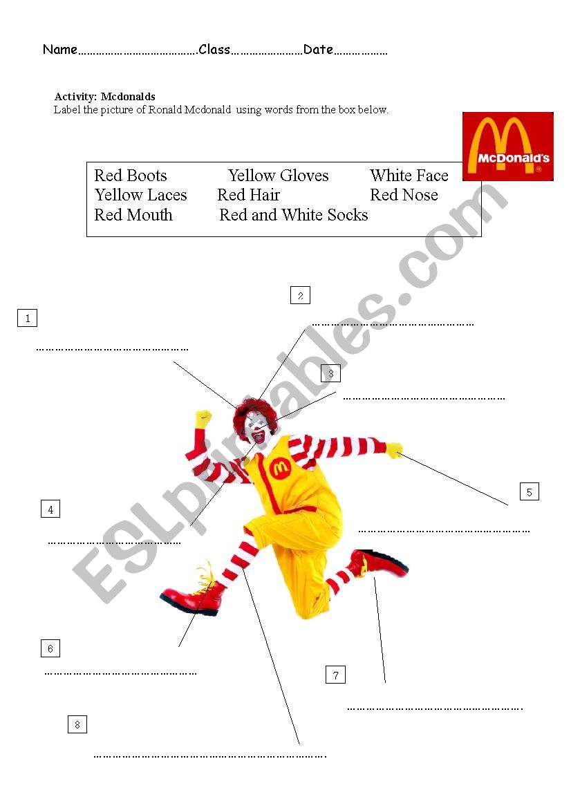 McDonalds worksheet