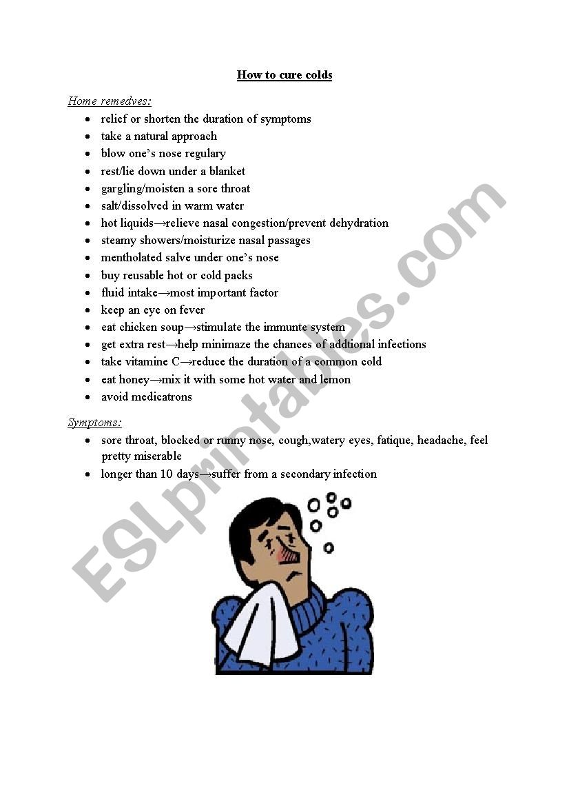 cure colds worksheet