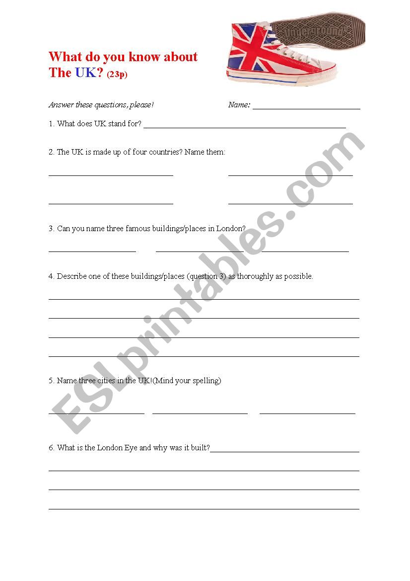 Test on The UK worksheet