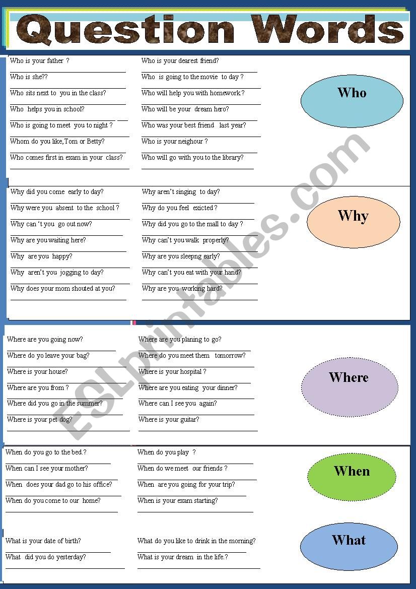 Question words. worksheet