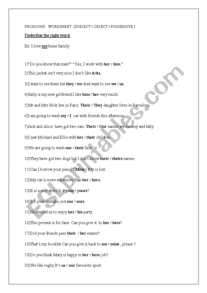 Pronouns  worksheet