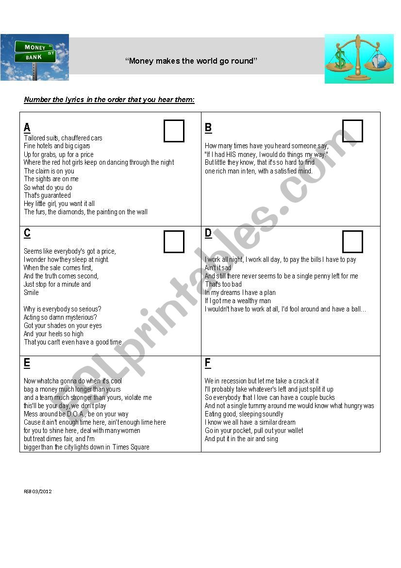 Money Talk worksheet