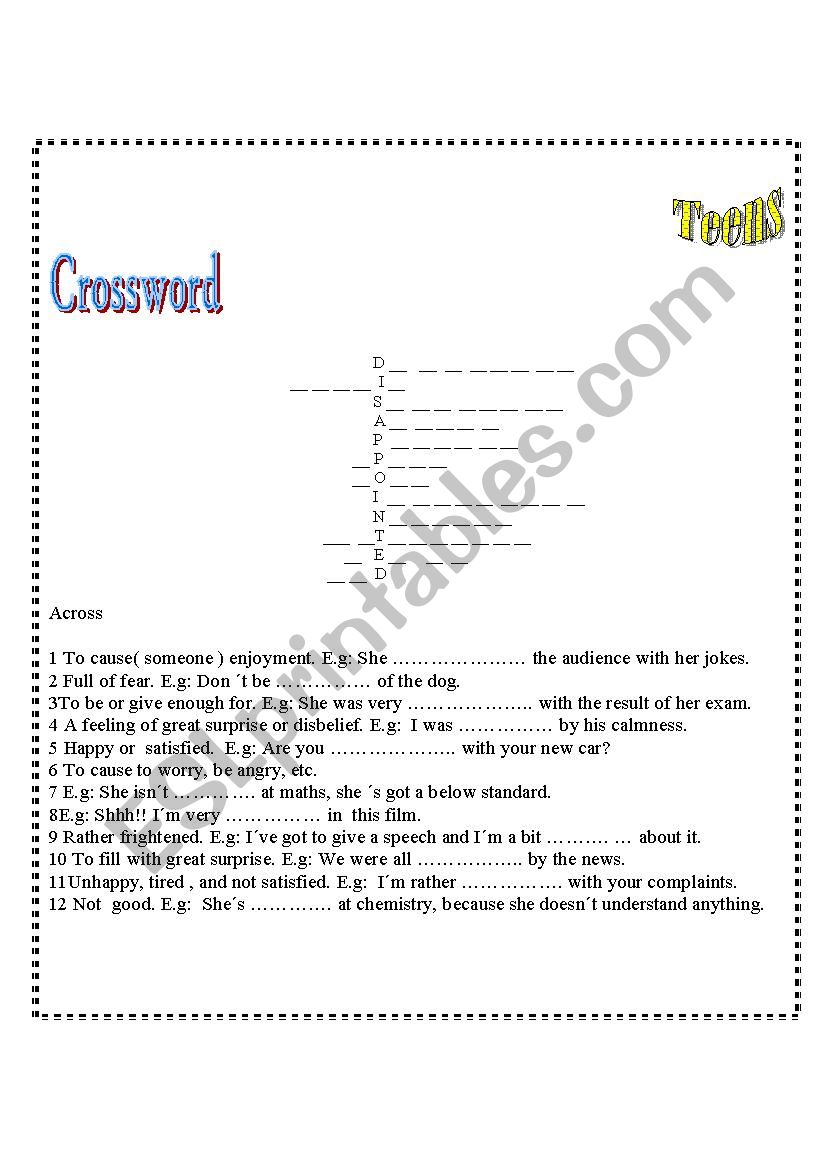 Crossword-Teens worksheet